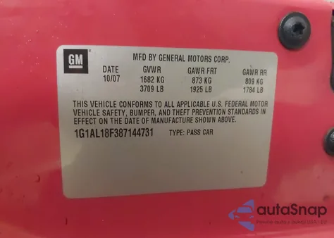 2008 Chevrolet Cobalt Lt из США, поврежденный, VIN 1G1AL18F387144731